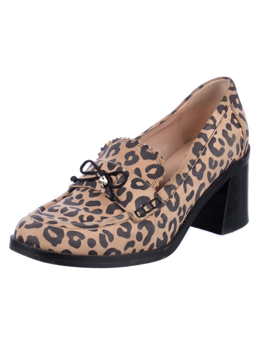 Kate Spade Hattie Leopard Print Loafer with Block Heel - Tan & Black
